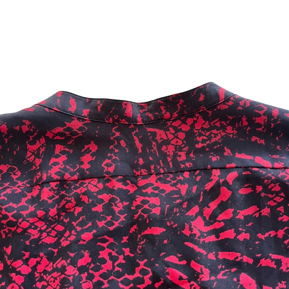 Calvin Klein Women XL Red Black Snakeskin Print Roll Tab Sleeve Button Front Top - Picture 14 of 16